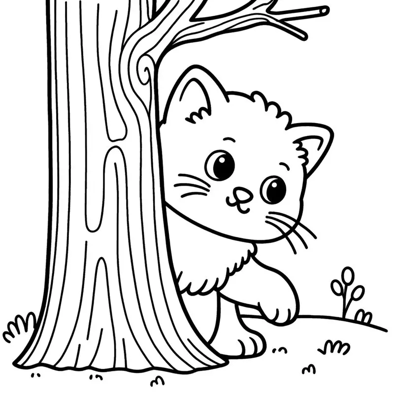 Tranh tô màu con mèo cute 1