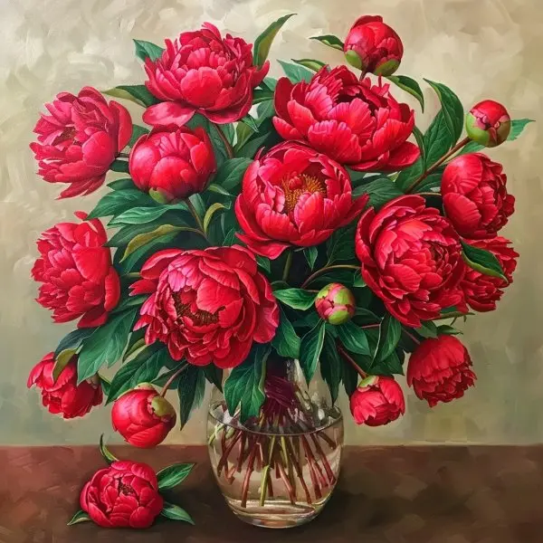 Bình hoa mẫu đơn đỏ 8