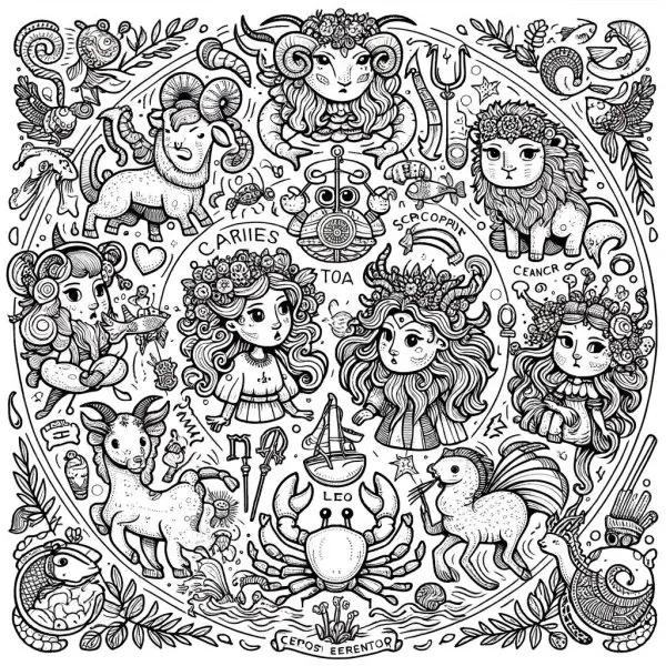 Tranh tô màu 12 cung hoàng đạo chibi, cute 7