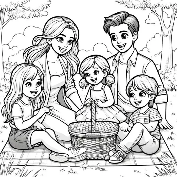 Tranh tô màu gia đình 5 người4
