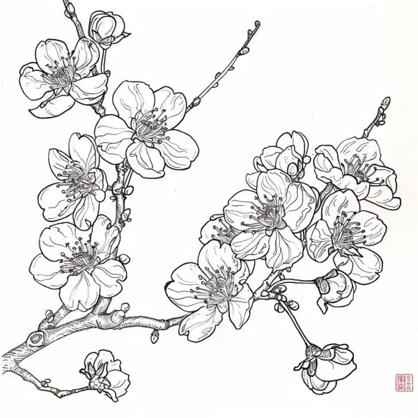 Tranh tô màu hoa đào 3